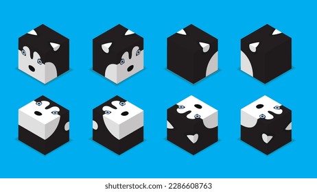 Animal Dice 3D Character Animal Dog Siberian Husky Cartoon Vector