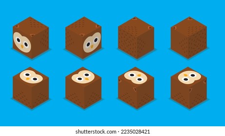 Animal Dice 3D Character Animal Owl Cartoon Vector