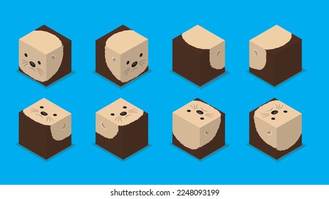 Animal Dice 3D Character Sea Otter Cartoon Vector