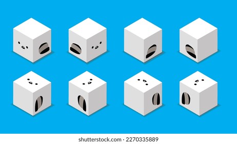 Animal Dice 3D Character Animal Shima Enega Long-Tailed Tit Hokkaido Cartoon Vector