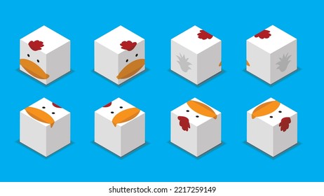 Animal Dice 3D Characters Animal Hen Cartoon Vector