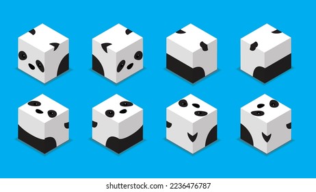 Animal Dice 3D Characters Animal Panda Bear Cartoon Vector