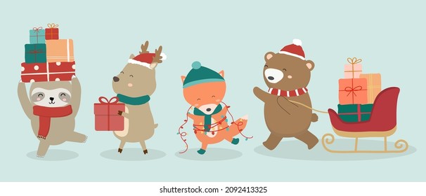 Animal in different activity design element for invitation card, party, animal lover, New Year's, Christmas, birthday parties and children's parties. Design elements for the web, card and publication 