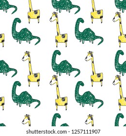 animal dino giraffe pattern child tee illustration art vector 