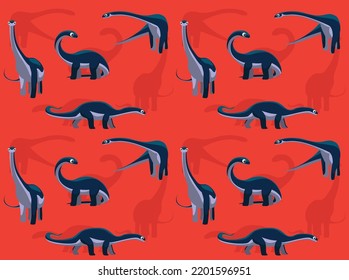 Animal Dinosaur Diplodocus Poses Cute Cartoon Character Seamless Wallpaper Background
