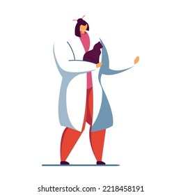 Médico animal con ilustración vectorial plana de mascotas. Interior de hospital veterinario con médicos y pacientes que cuidan perros y gatos. Animales, mascotas, atención médica, concepto veterinario