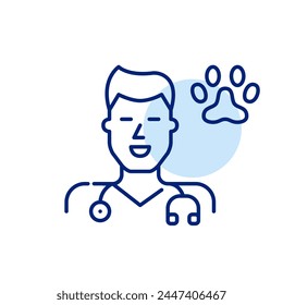 Animal doctor with stethoscope. Pet health and veterinary expertise. Pixel perfect, editable stroke icon