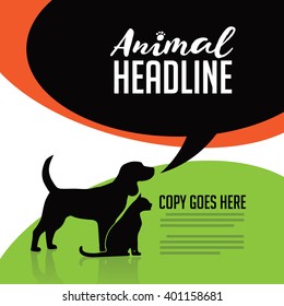 Animal dog and cat poster, infographic, advertising web page or marketing template with copy space. EPS 10 vector.