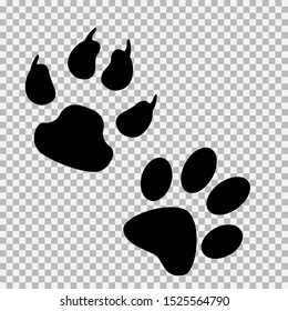 Animal, dog paw print. Set of different animal paw print. Isolated silhouette.