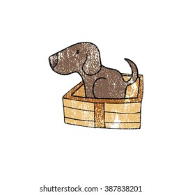 Animal dog in wooden box stamp