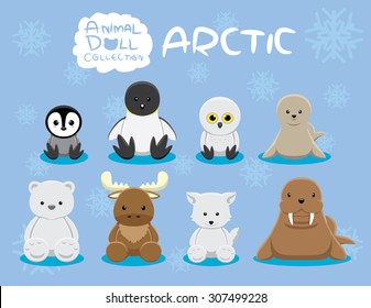 Animal Dolls Arctic Set Cartoon Vector Illustration