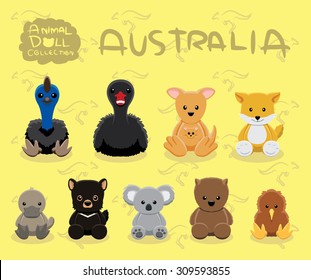 Animal Dolls Australia Set Cartoon Vector Illustration