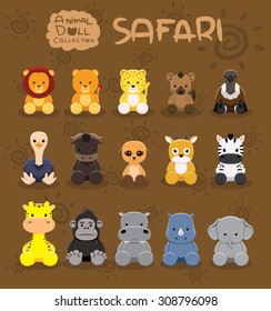 Animal Dolls Safari Set Cartoon Vector Illustration