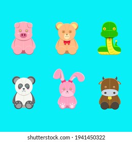 Animal Dolls Set Cartoon Vector Illustration isolated on a blue background