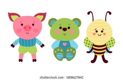 Animal Dolls or Sewed Stuffed Toys Vector Set