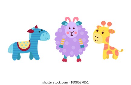 Animal Dolls or Sewed Stuffed Toys Vector Set