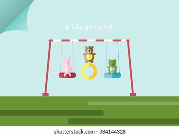 Animal dolls and swing on playgrounds,Vector illustrations