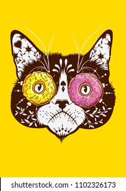 Animal with donut, crazy donut love, printable donut art poster, trendy donut vibes, Eat big food 