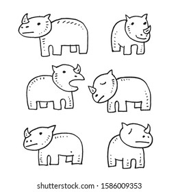 Animal doodle hand drawing set vector stock in black white color
