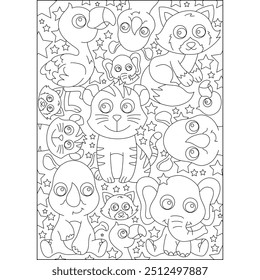 animal doodle kawaii coloring book page for kids and adults creative coloring mindful relaxation activity