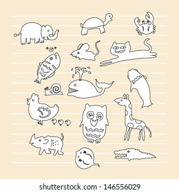 animal doodle on the cream color paper