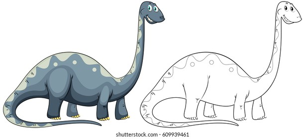 Animal doodle outline for long neck dinosaur illustration