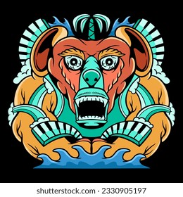 Animal Doodle style vector t shirt design artwork, Music Hand Drawn summer tropical paradise beach colorful flat illustration