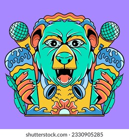 Animal Doodle style vector t shirt design artwork, Hand Drawn summer tropical paradise beach colorful flat illustration