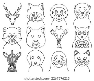 Animal Doodle vector icon set. Drawing sketch illustration hand drawn line.