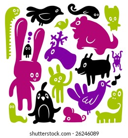 Animal doodles. Vector illustration.