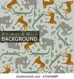 Animal Draw Cheetah Elephant crocodile Tropical Style Background