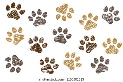 Animal, Drawing Cat Or Dog Footprints. Animals Footsteps Silhouette. Vector Kitty, Kitten, Canine Foot Or Feet Print Icon. Puppy Paw Lovers Pictogram Symbol. World Cat Or Dog Day. Woof, Bite Sign