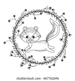animal drawing within wreath icon vector illustration graphic