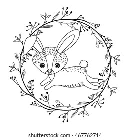 animal drawing within wreath icon vector illustration graphic