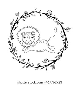 animal drawing within wreath icon vector illustration graphic