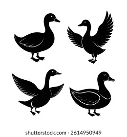 Animal Duck Silhouette Vector Illustration Set

