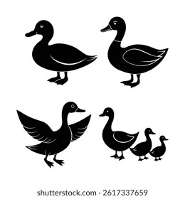 Animal Duck Silhouette Vector Illustration Set
