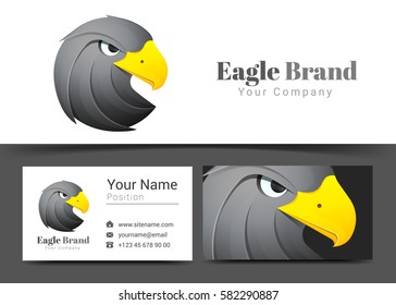 Animal Eagle Black Corporate Logo and Business Card Sign Template. Creative Design with Colorful Logotype Visual Identity Composition Made of Multicolored Element. Vector Illustration.