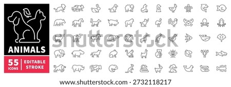 Animal editable line icons set. linear style wildlife and pets designs