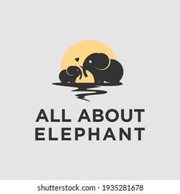 animal elephant with baby logo design vector