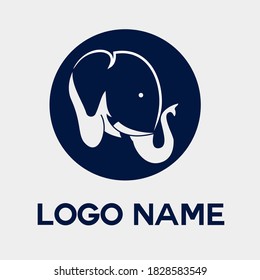 Vector del logotipo de la cabeza del elefante animal. Concepto de símbolo de poder del conocimiento educativo