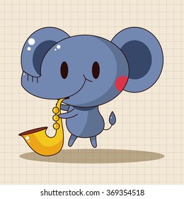 animal elephant playing instrument cartoon theme elements