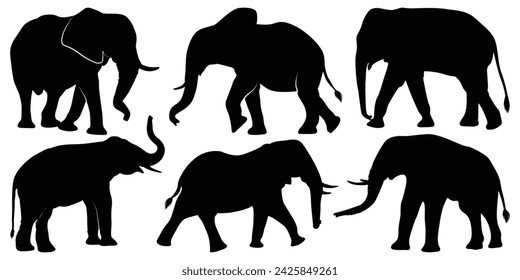 Ilustración vectorial de siluetas de elefante animal