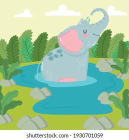 Animal elephant water foliage cartoon