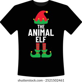 The Animal Elf Christmas T-Shirt Design Holiday Elf Christmas Graphic