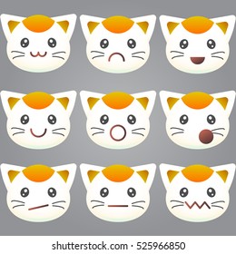 animal emotion flat design, Cat face with gray background.