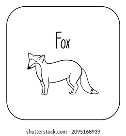 Animal English alphabet. Coloring page with animal. Letter F - Fox.