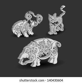 Animal Engraving Ornament, koala, cat, pig. Three dimensional effect with shadow, Smooth and detail vector, can used each animal.