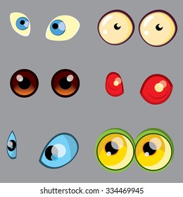 Animal eyes set.Animal different eyes. Cat eyes. Frog eyes. Set of eyes. Cartoon eyes.