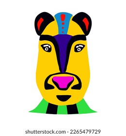 Animal face cartoon illustration, Mayan aztec totem style mask